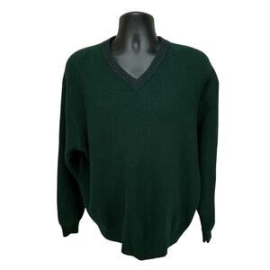 Vintage Polo by Ralph Lauren Knit Sweater Men Size XL Lambs Wool Green Blue Trim